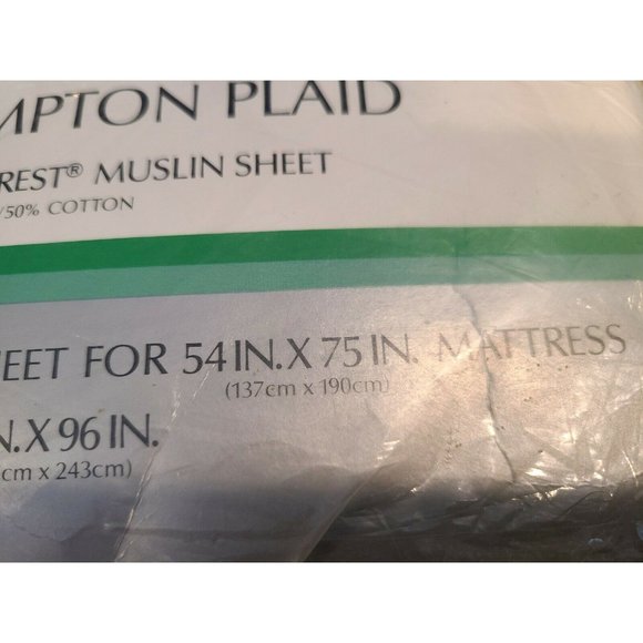 Vtg Sears Hampton Plaid  Full Flat Sheet Perma Prest Muslin 82X96 New Old Stock - Picture 3 of 8